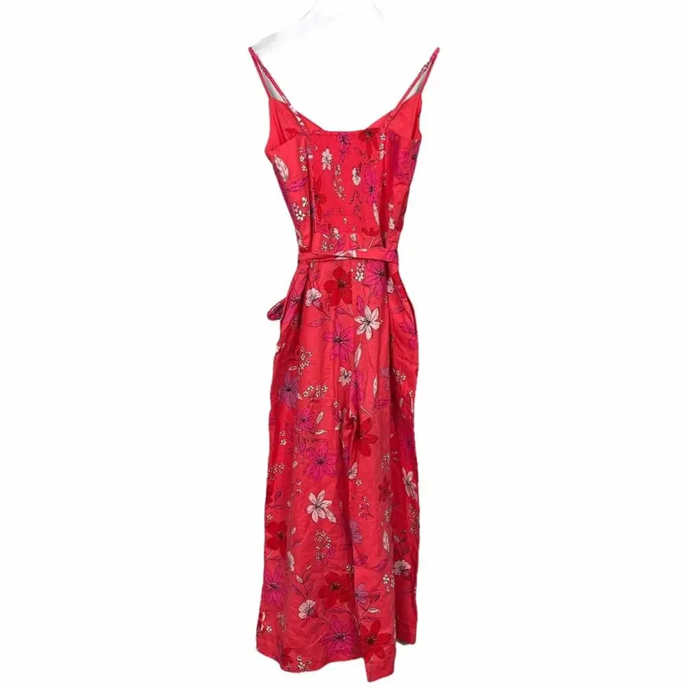 Banana Republic Floral Linen Blend Smocked Jumpsuit Size 2 NWOT